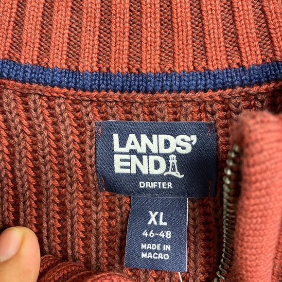 NEW Lands' End Drifter Men's XL  Red Cotton Zip up Sweater Ribbed Knit Pullover - Picture 7 of 12
